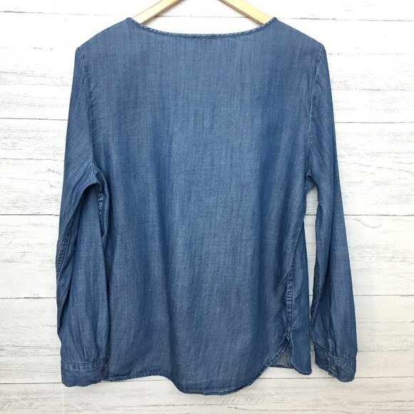 Talbots Women's Chambray Tunic Top Laced Front Long Sleeves Lightweight Large - Picture 9 of 10